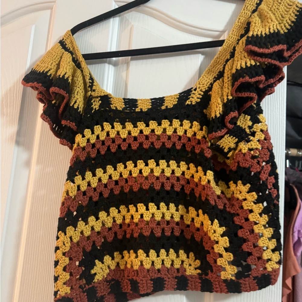 Crochet Striped Off-Shoulder Top